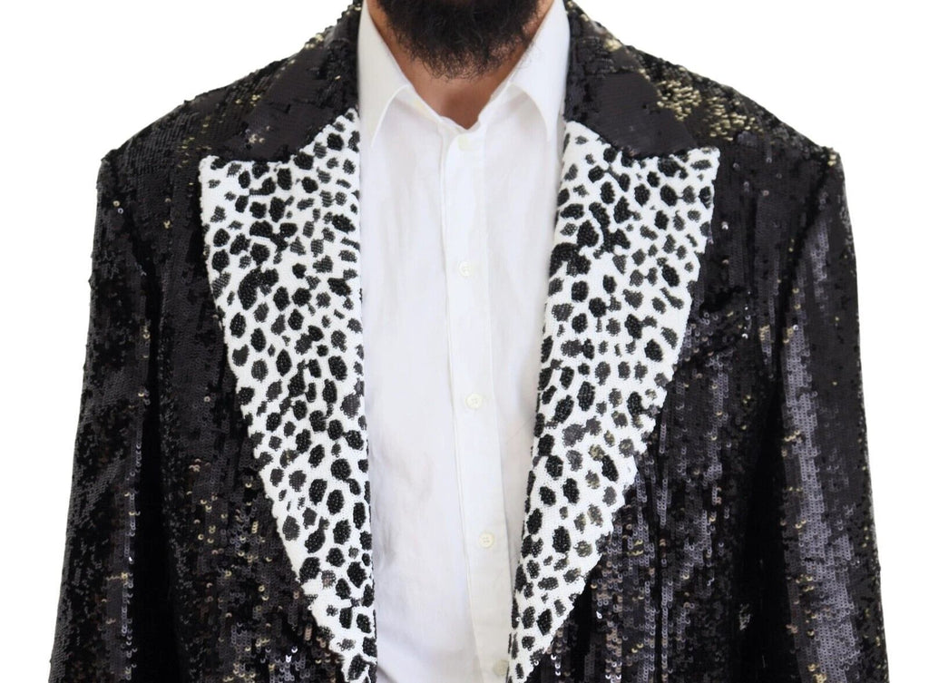 Dolce & Gabbana Black Sequined Cow Pattern Nylon Blazer by Dolce & Gabbana