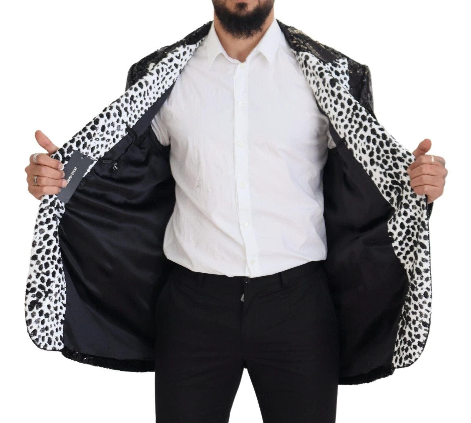 Dolce & Gabbana Black Sequined Cow Pattern Nylon Blazer by Dolce & Gabbana