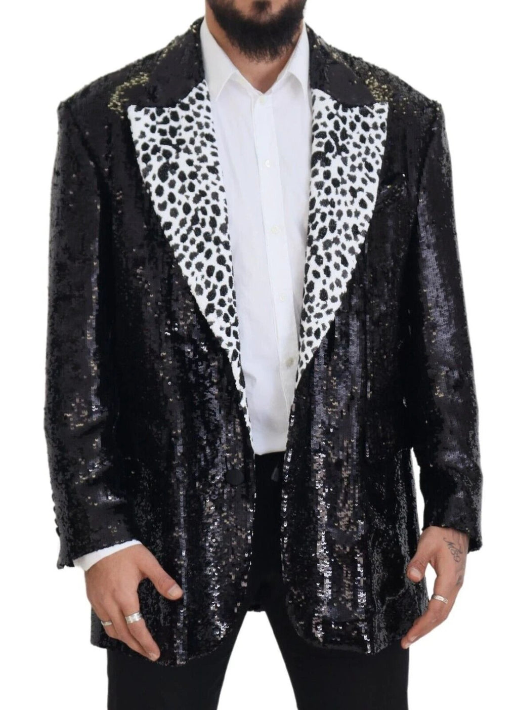 Dolce & Gabbana Black Sequined Cow Pattern Nylon Blazer by Dolce & Gabbana