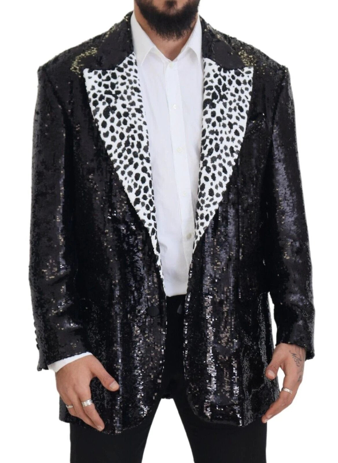 Dolce & Gabbana Black Sequined Cow Pattern Nylon Blazer by Dolce & Gabbana