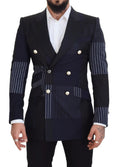 Dolce & Gabbana Blue Wool Patchwork Double Breasted Blazer by Dolce & Gabbana