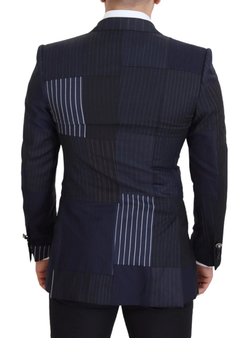 Dolce & Gabbana Blue Wool Patchwork Double Breasted Blazer by Dolce & Gabbana