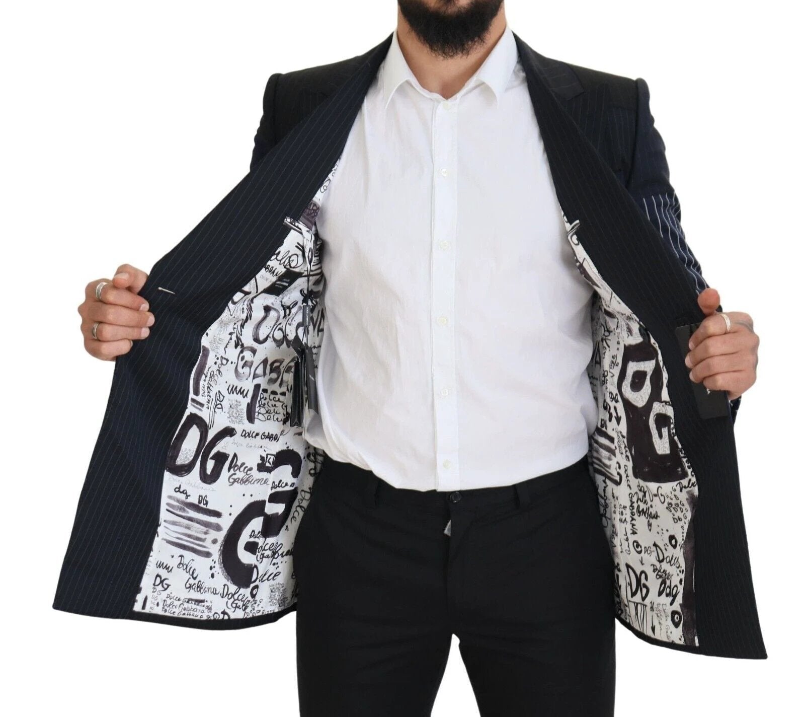Dolce & Gabbana Blue Wool Patchwork Double Breasted Blazer by Dolce & Gabbana
