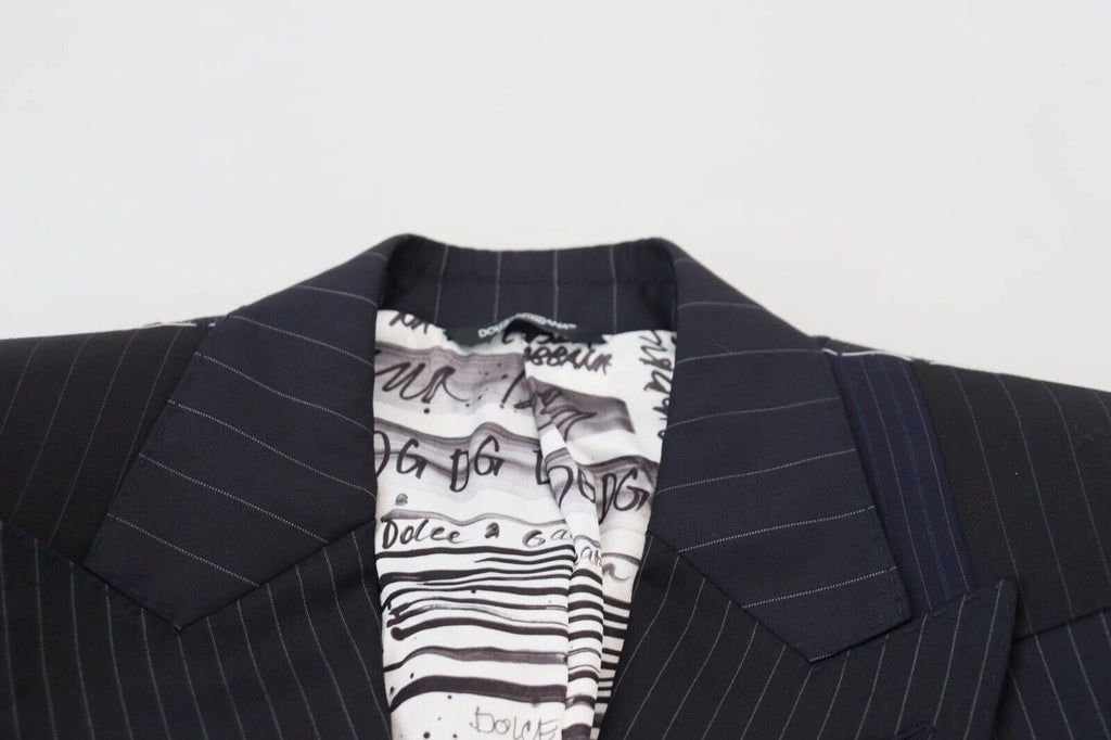 Dolce & Gabbana Blue Wool Patchwork Double Breasted Blazer by Dolce & Gabbana