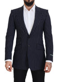 Dolce & Gabbana Dark Blue Stripe Wool Single Breasted Blazer by Dolce & Gabbana