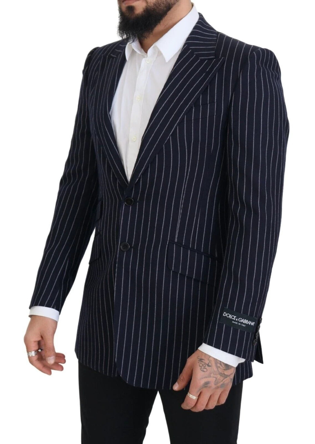 Dolce & Gabbana Dark Blue Stripe Wool Single Breasted Blazer by Dolce & Gabbana