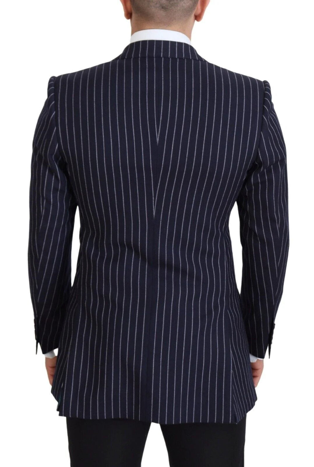 Dolce & Gabbana Dark Blue Stripe Wool Single Breasted Blazer by Dolce & Gabbana