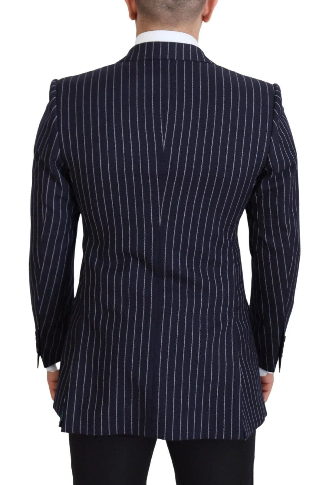Dolce & Gabbana Dark Blue Stripe Wool Single Breasted Blazer by Dolce & Gabbana