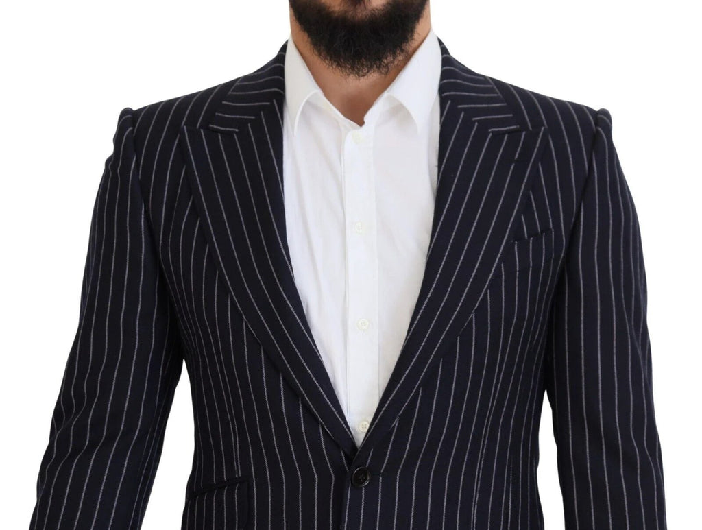 Dolce & Gabbana Dark Blue Stripe Wool Single Breasted Blazer by Dolce & Gabbana