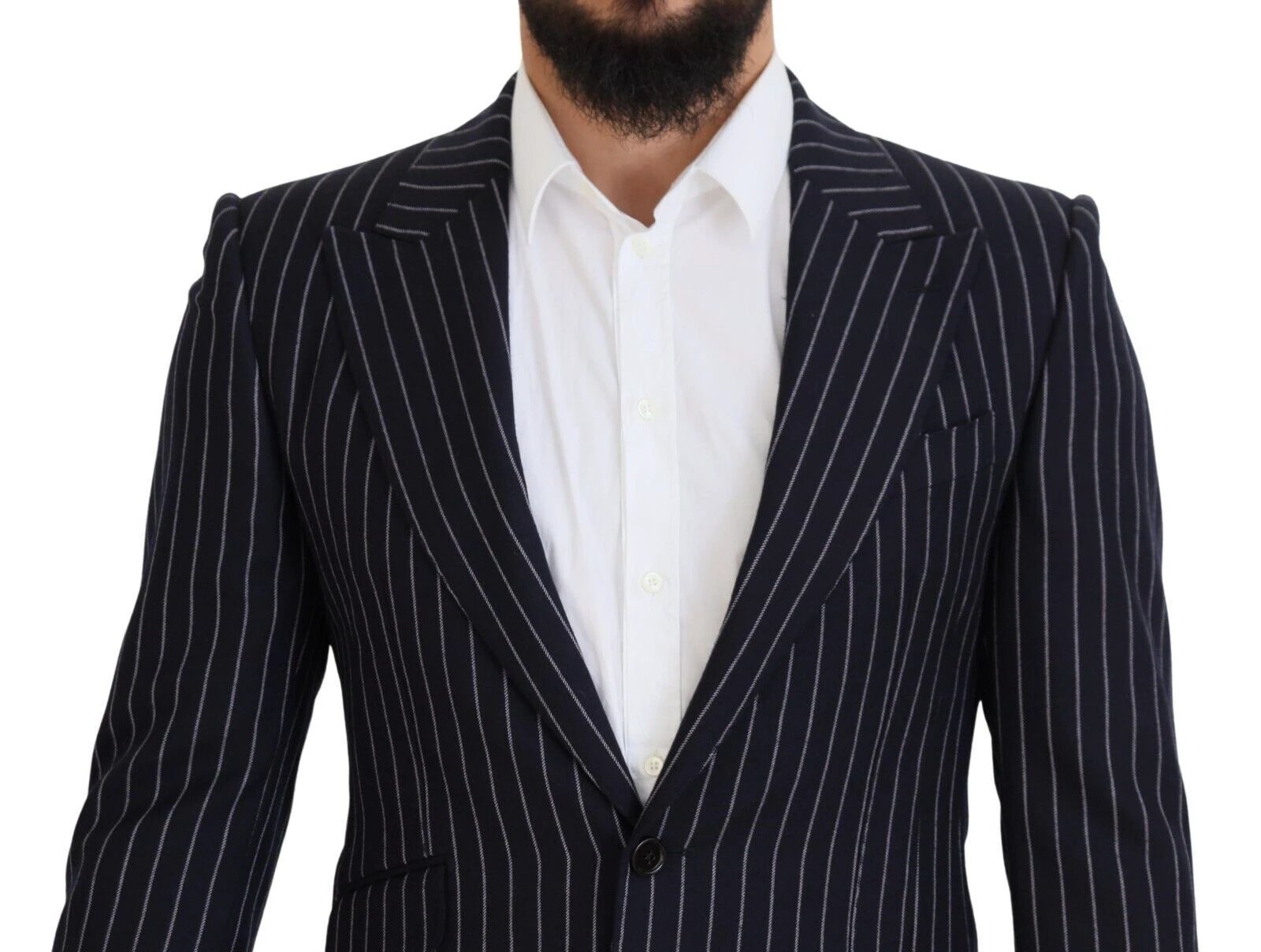 Dolce & Gabbana Dark Blue Stripe Wool Single Breasted Blazer by Dolce & Gabbana
