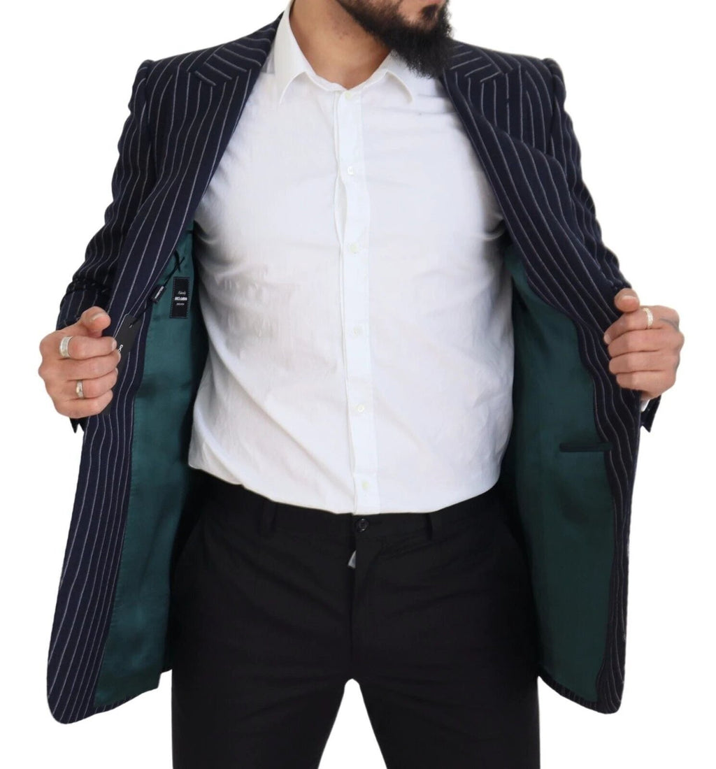 Dolce & Gabbana Dark Blue Stripe Wool Single Breasted Blazer by Dolce & Gabbana