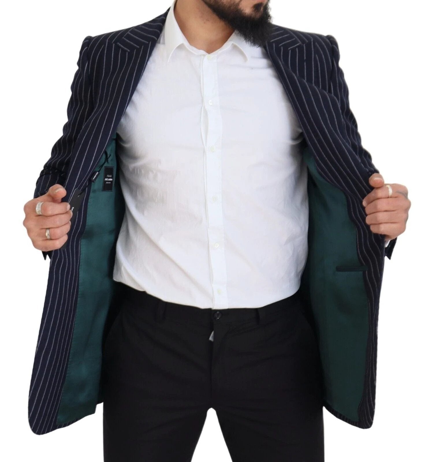 Dolce & Gabbana Dark Blue Stripe Wool Single Breasted Blazer by Dolce & Gabbana