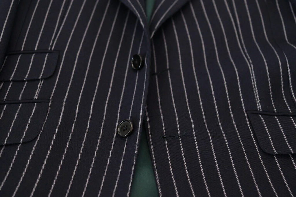 Dolce & Gabbana Dark Blue Stripe Wool Single Breasted Blazer by Dolce & Gabbana