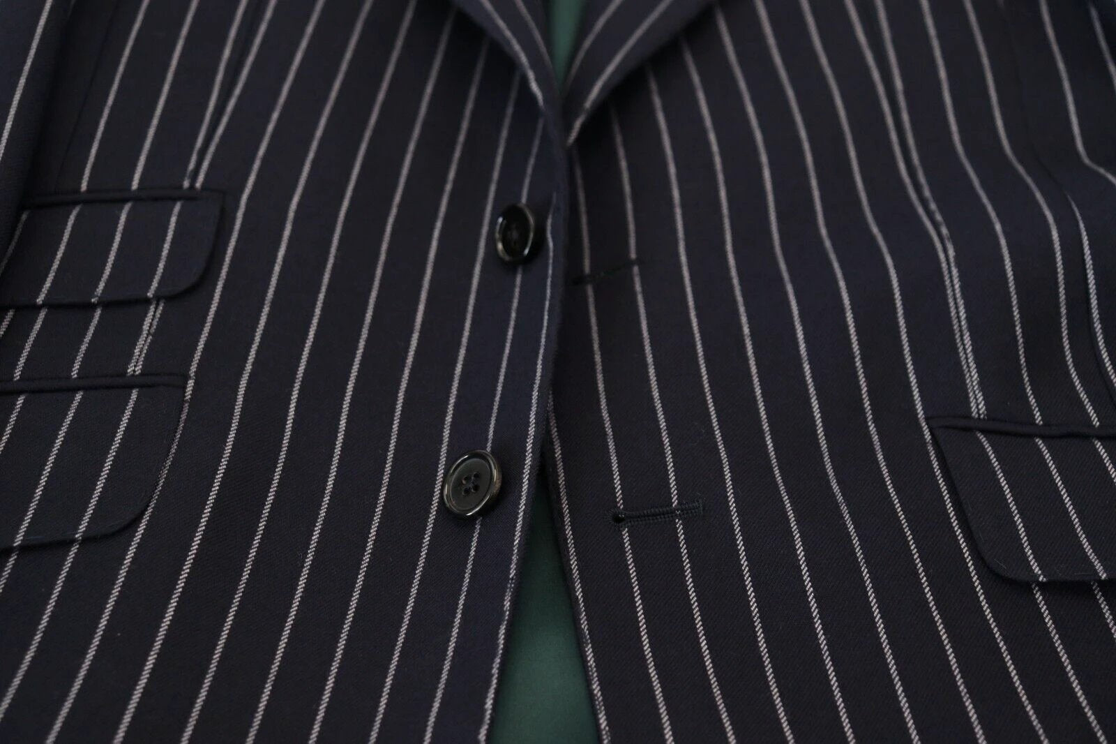 Dolce & Gabbana Dark Blue Stripe Wool Single Breasted Blazer by Dolce & Gabbana
