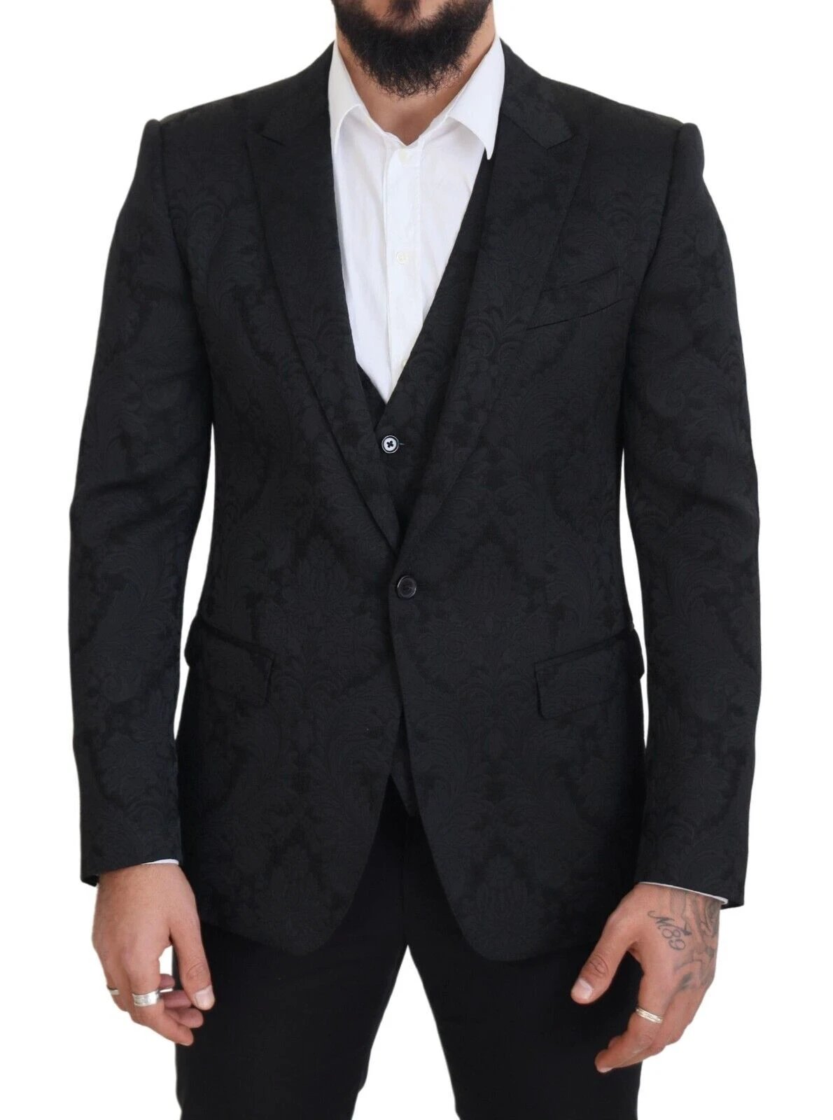 Dolce & Gabbana Black Floral Brocade 2 Piece MARTINI Suit by Dolce & Gabbana