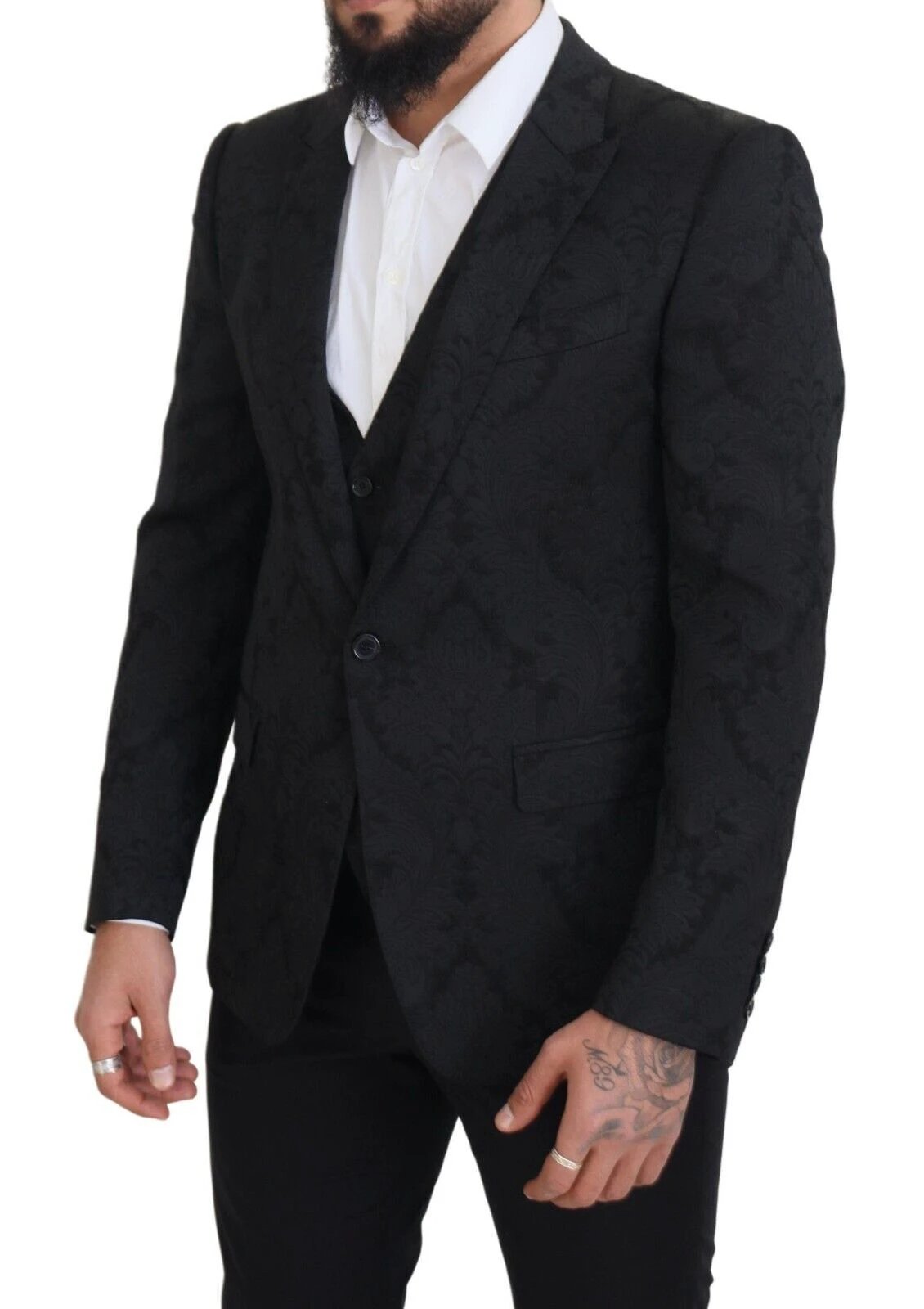 Dolce & Gabbana Black Floral Brocade 2 Piece MARTINI Suit by Dolce & Gabbana