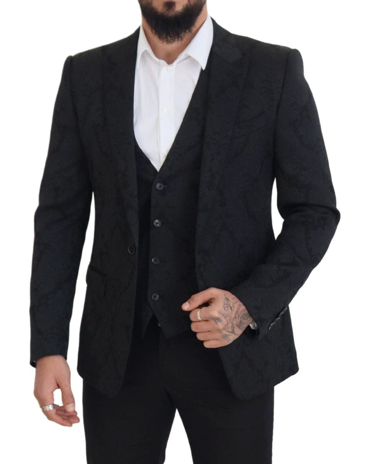 Dolce & Gabbana Black Floral Brocade 2 Piece MARTINI Suit by Dolce & Gabbana