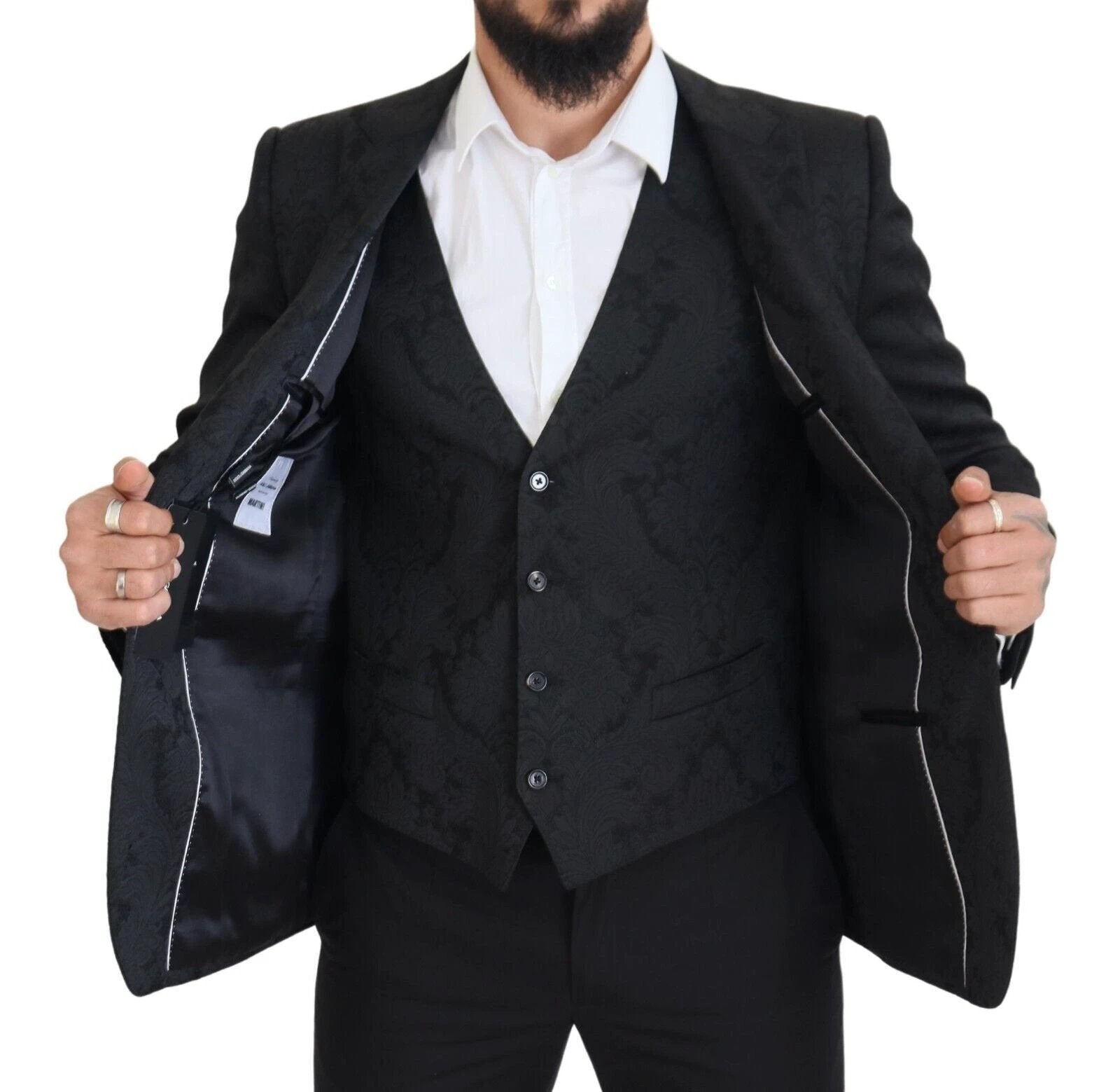 Dolce & Gabbana Black Floral Brocade 2 Piece MARTINI Suit by Dolce & Gabbana
