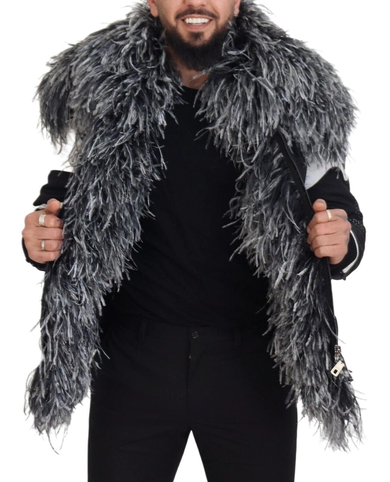 Dolce & Gabbana Black White Fur Shearling Full Zip Jacket by Dolce & Gabbana
