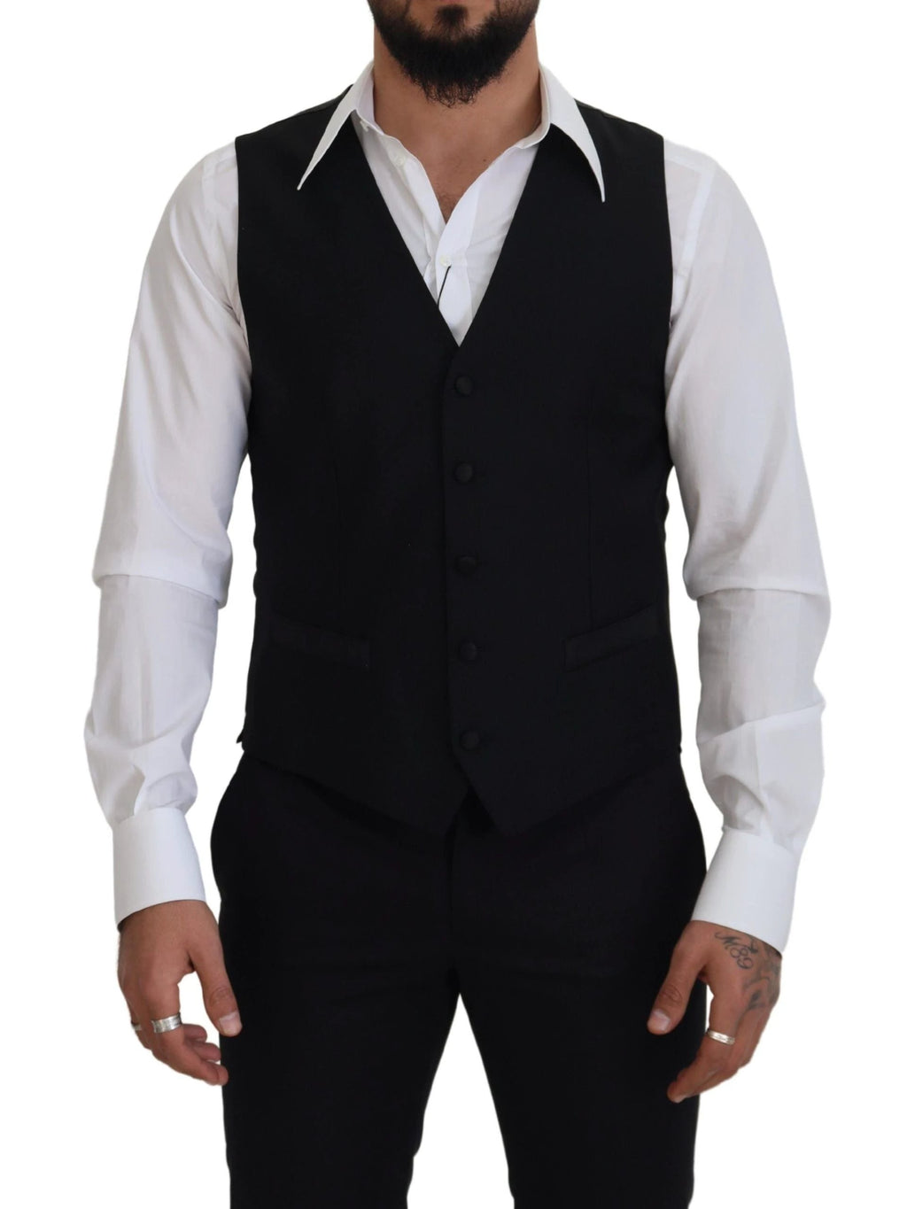 Dolce & Gabbana Black Virgin Wool Waistcoat Formal Dress Vest by Dolce & Gabbana