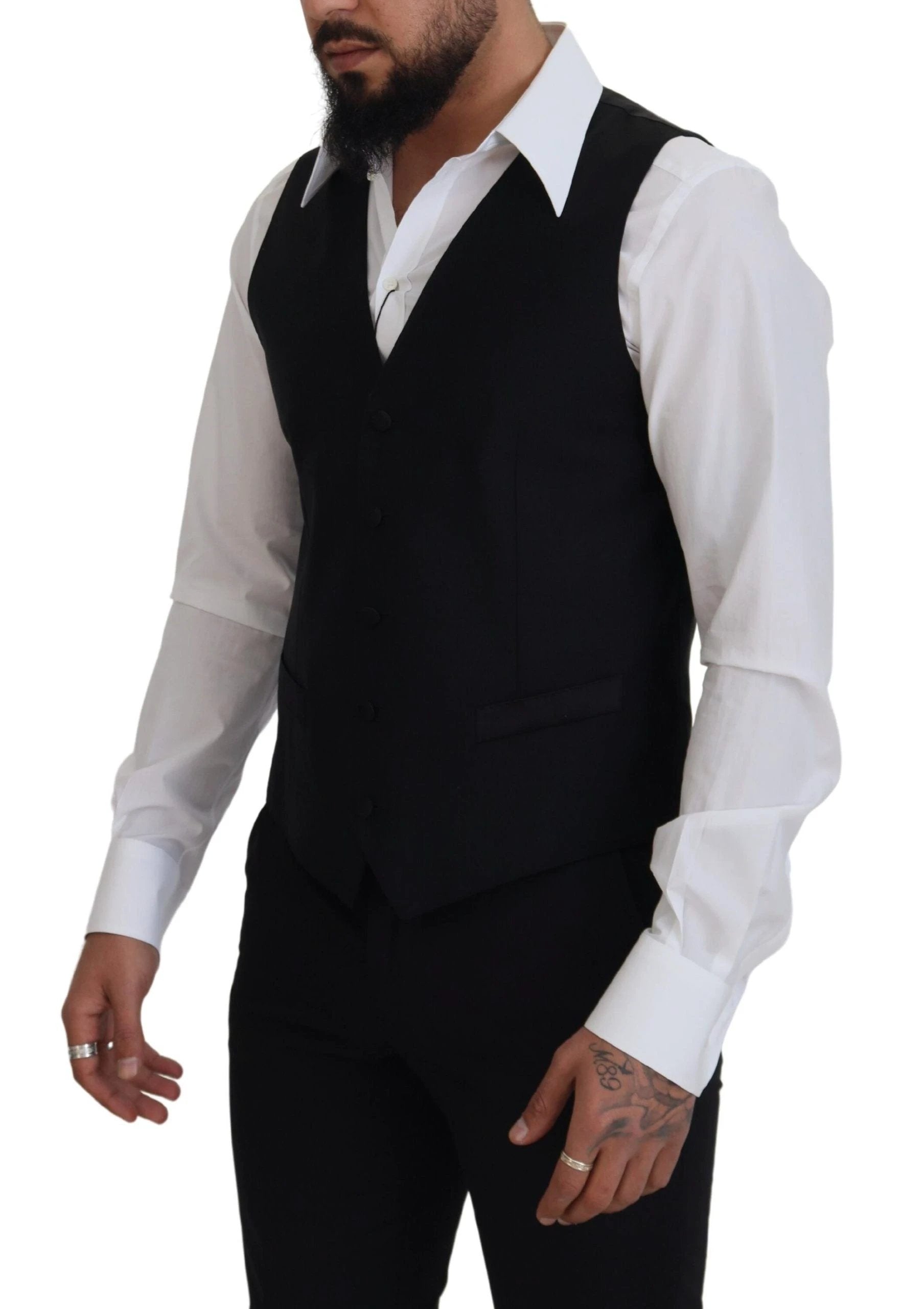 Dolce & Gabbana Black Virgin Wool Waistcoat Formal Dress Vest by Dolce & Gabbana