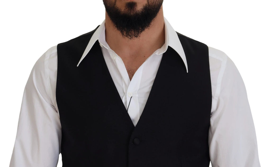 Dolce & Gabbana Black Virgin Wool Waistcoat Formal Dress Vest by Dolce & Gabbana