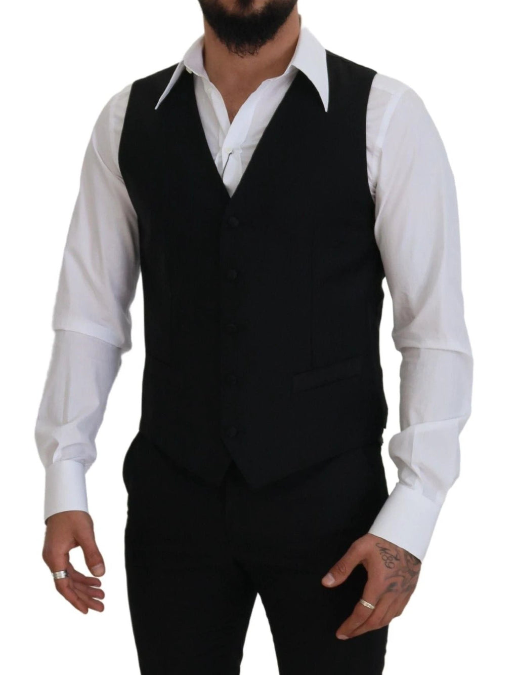 Dolce & Gabbana Black Virgin Wool Waistcoat Formal Dress Vest by Dolce & Gabbana