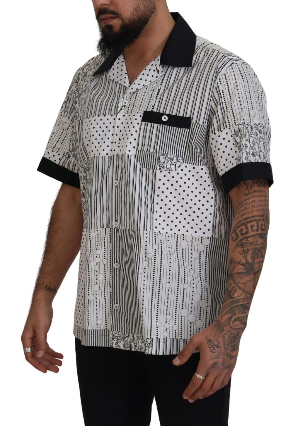 Dolce & Gabbana White Black Patterned Button Down Shirt by Dolce & Gabbana