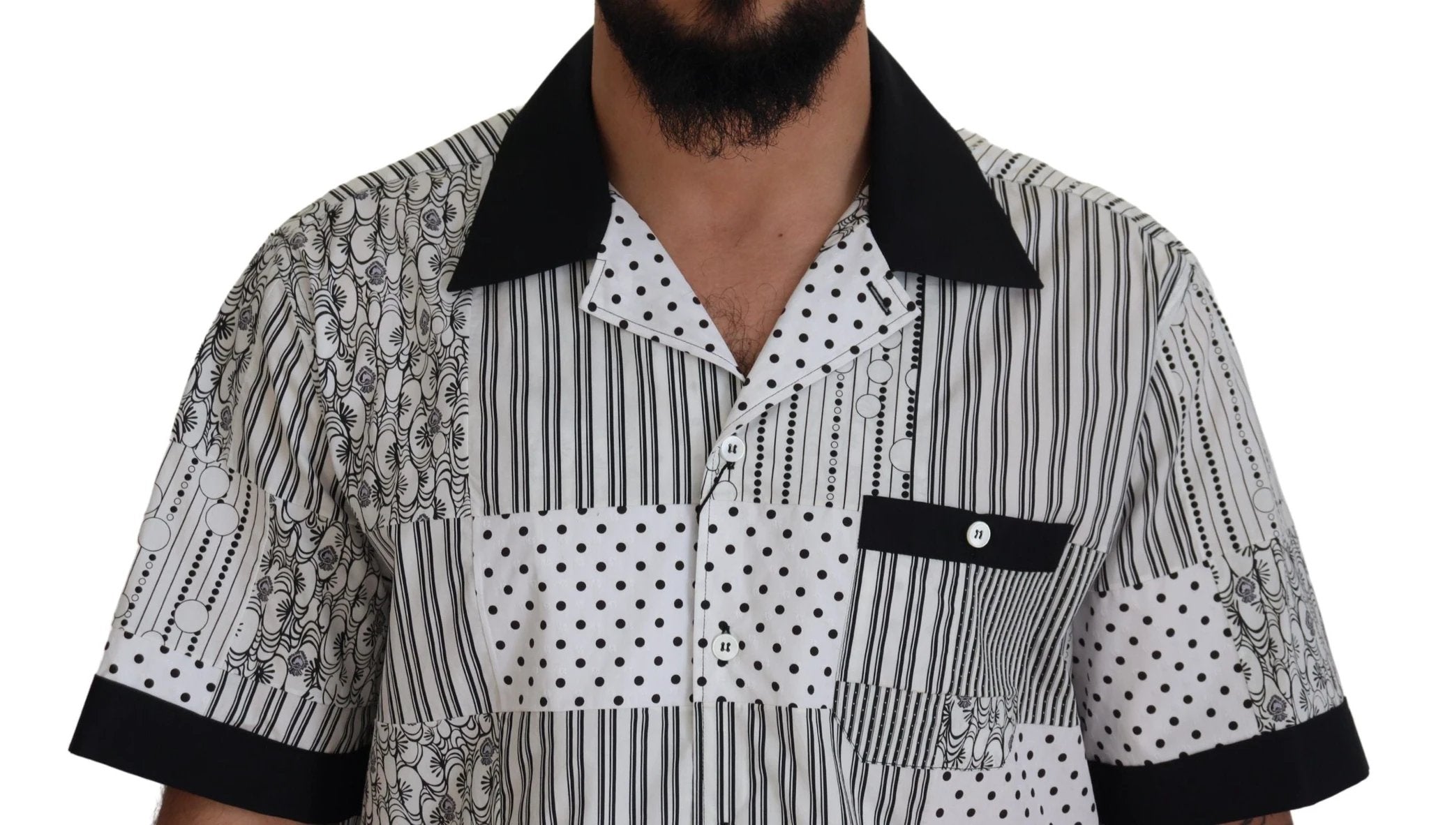 Dolce & Gabbana White Black Patterned Button Down Shirt by Dolce & Gabbana