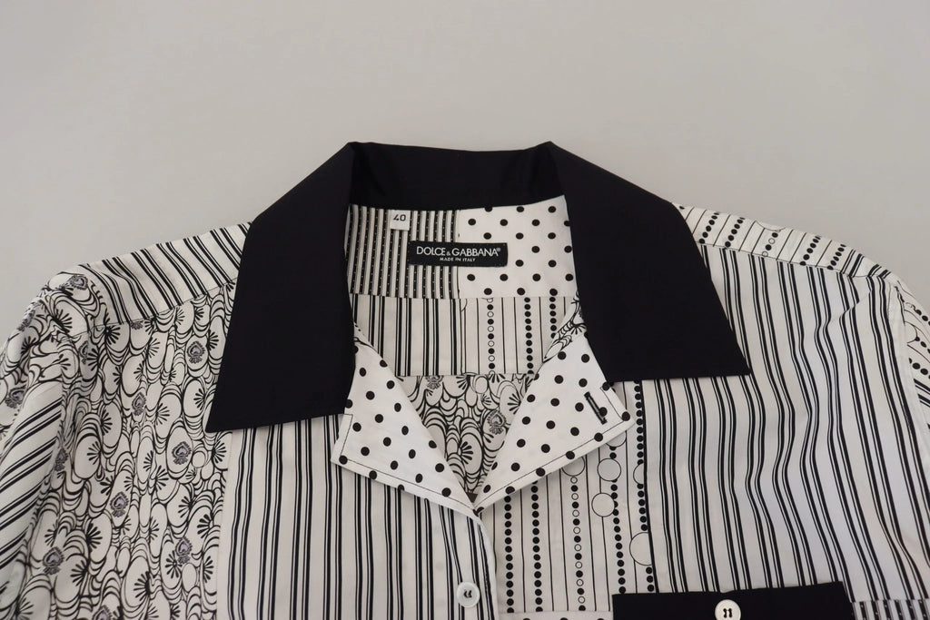 Dolce & Gabbana White Black Patterned Button Down Shirt by Dolce & Gabbana