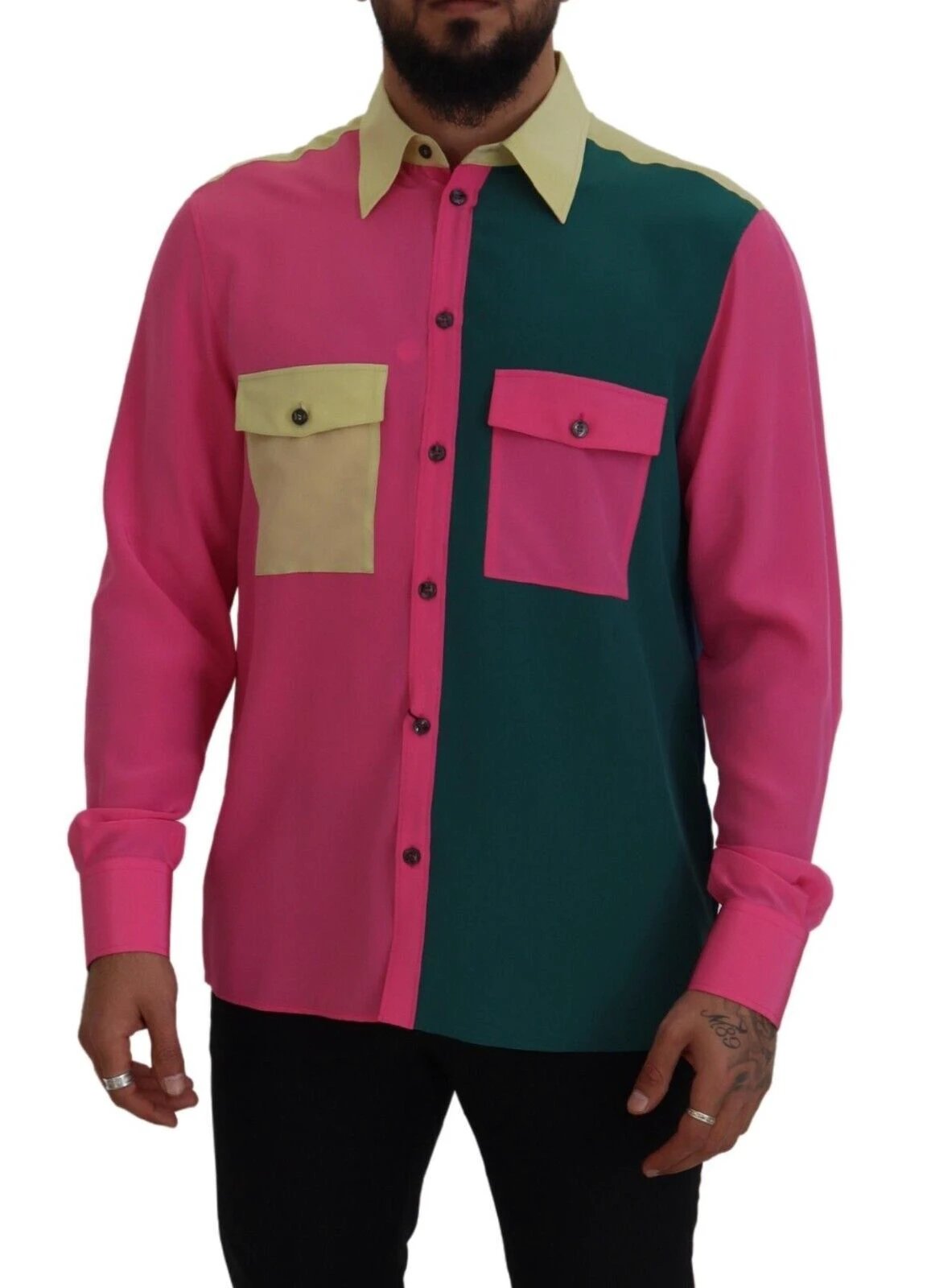 Dolce & Gabbana Multicolor Patchwork Silk Button Down Shirt by Dolce & Gabbana