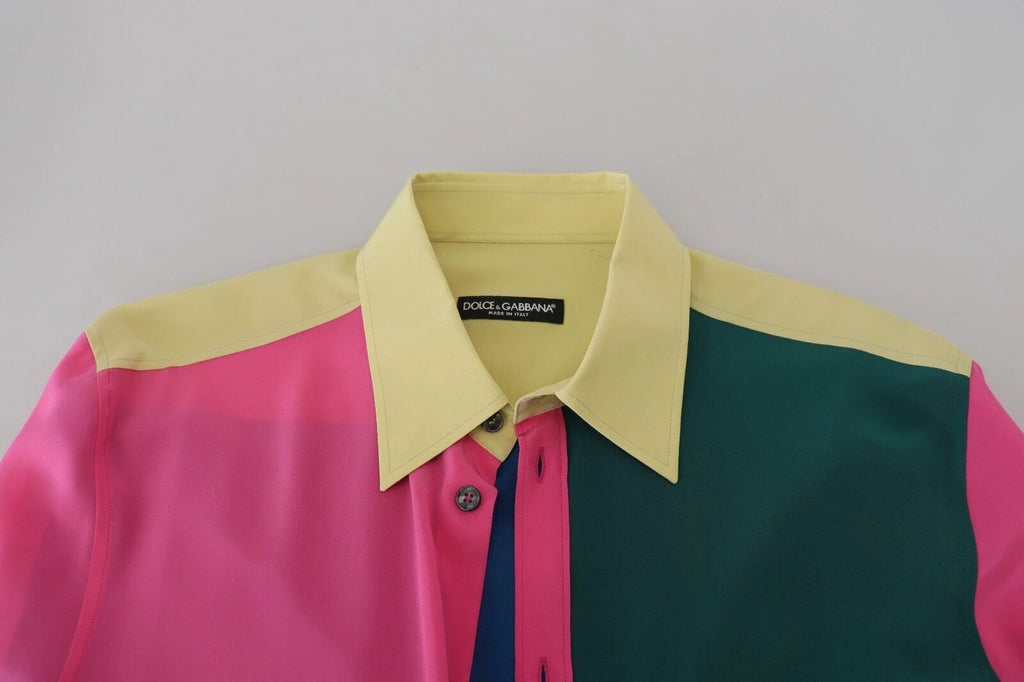 Dolce & Gabbana Multicolor Patchwork Silk Button Down Shirt by Dolce & Gabbana