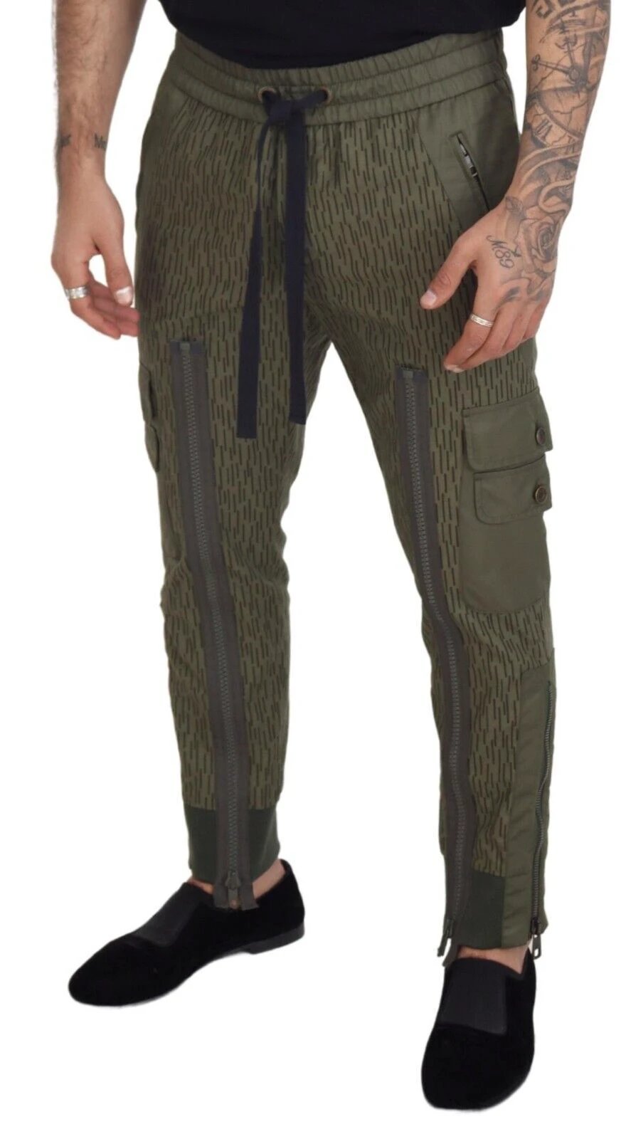 Dolce & Gabbana Green Striped Cargo Zipper Leg Men Trouser Pants by Dolce & Gabbana