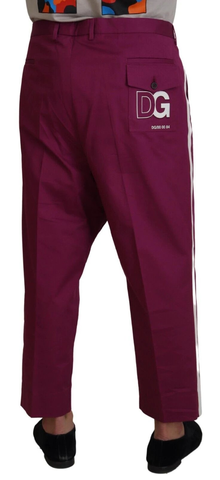 Dolce & Gabbana Magenta Cotton DG Logo Pocket Trouser Pants by Dolce & Gabbana