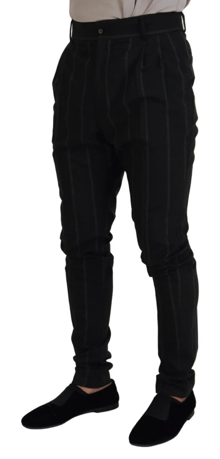 Dolce & Gabbana Black Striped Men Trousers Cotton Pants by Dolce & Gabbana