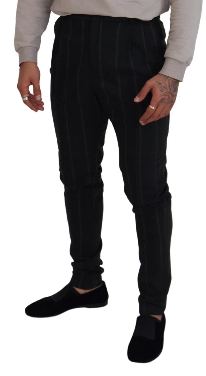Dolce & Gabbana Black Striped Men Trousers Cotton Pants by Dolce & Gabbana