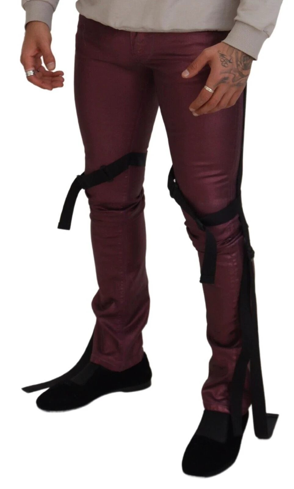 Dolce & Gabbana Magenta Cotton Men Casual Harness Denim Jeans by Dolce & Gabbana