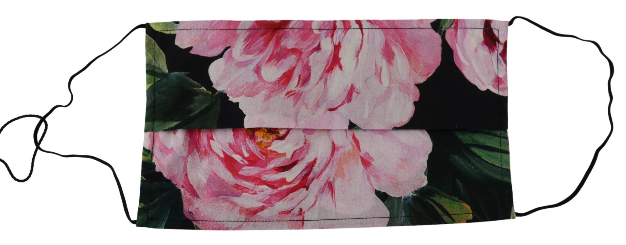 Dolce & Gabbana Black Floral Pleated Elastic Ear Strap Face Mask by Dolce & Gabbana