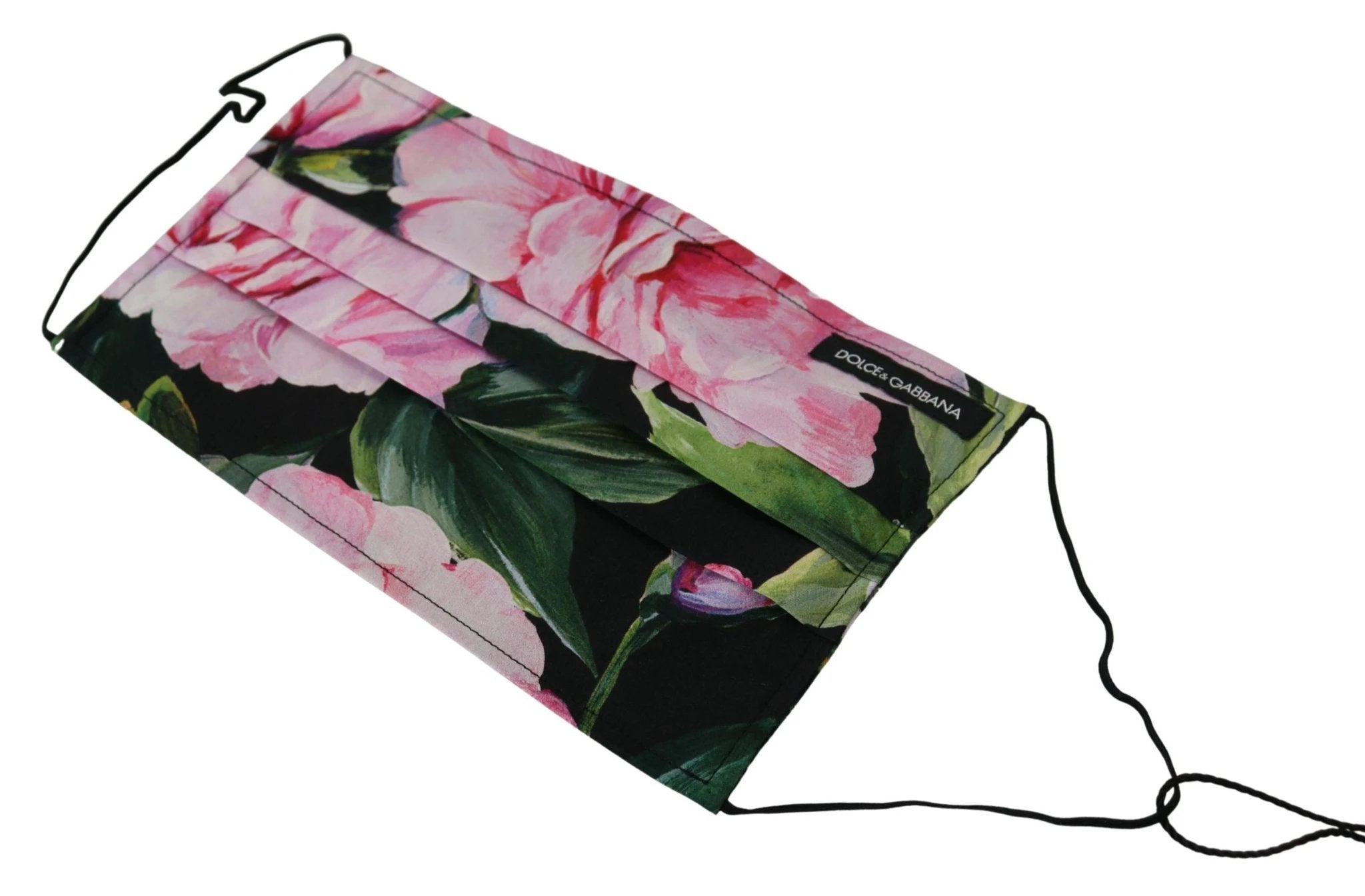 Dolce & Gabbana Black Floral Pleated Elastic Ear Strap Face Mask by Dolce & Gabbana