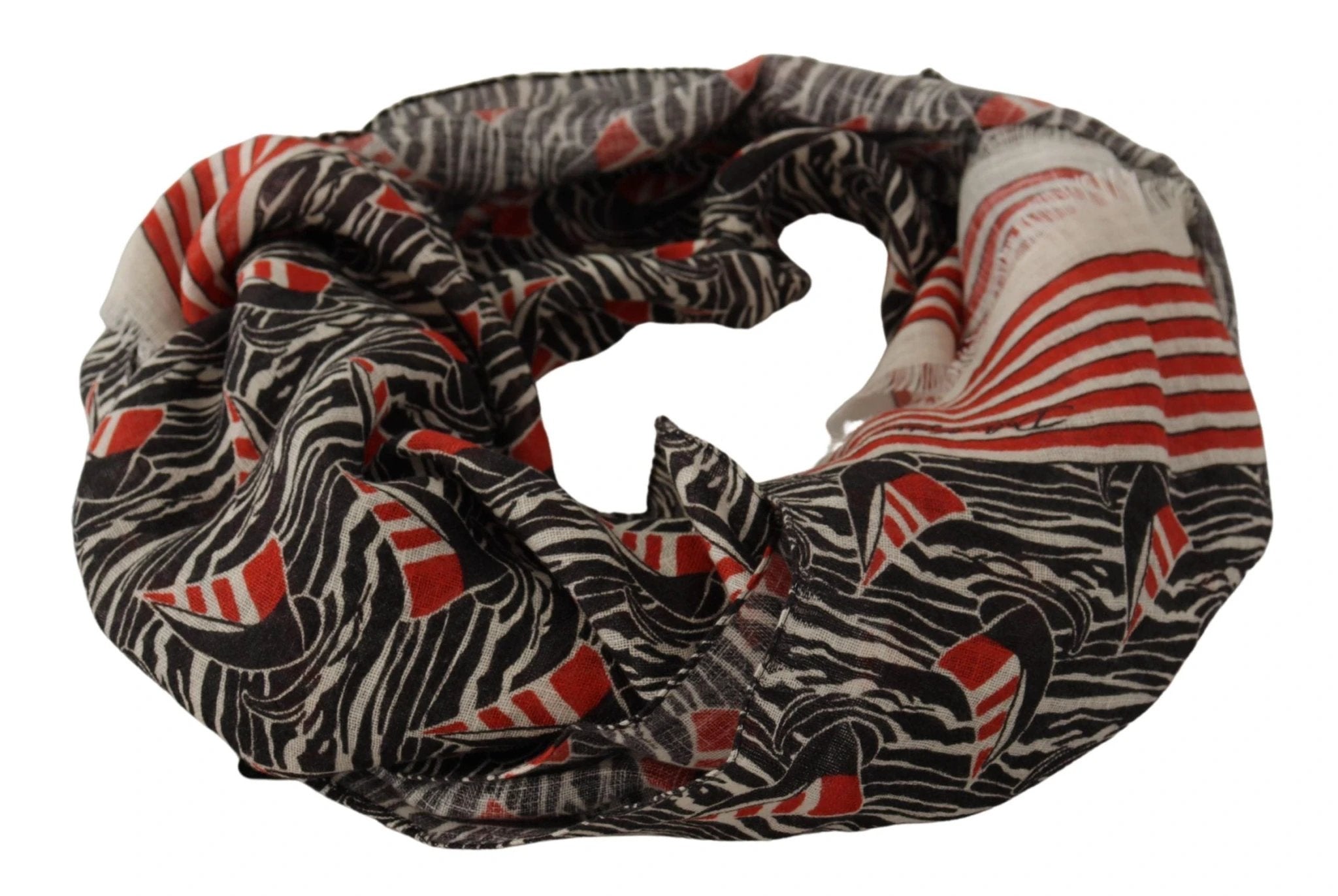 Dolce & Gabbana Black Red Linen Sailboat Stripe Print Shawl Scarf by Dolce & Gabbana