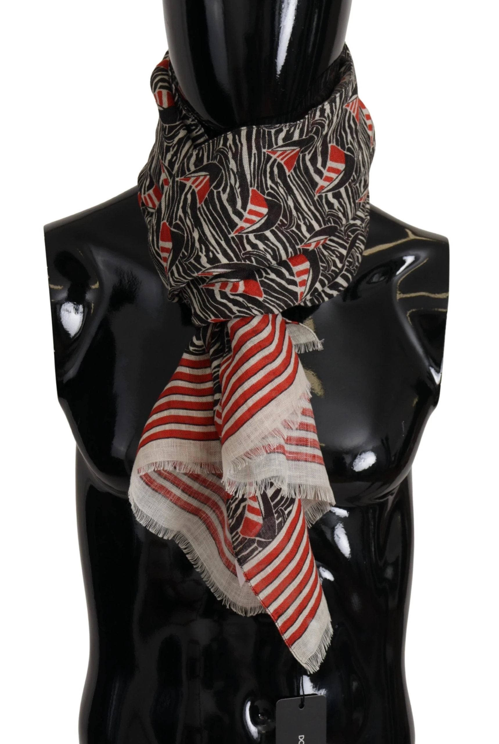 Dolce & Gabbana Black Red Linen Sailboat Stripe Print Shawl Scarf by Dolce & Gabbana