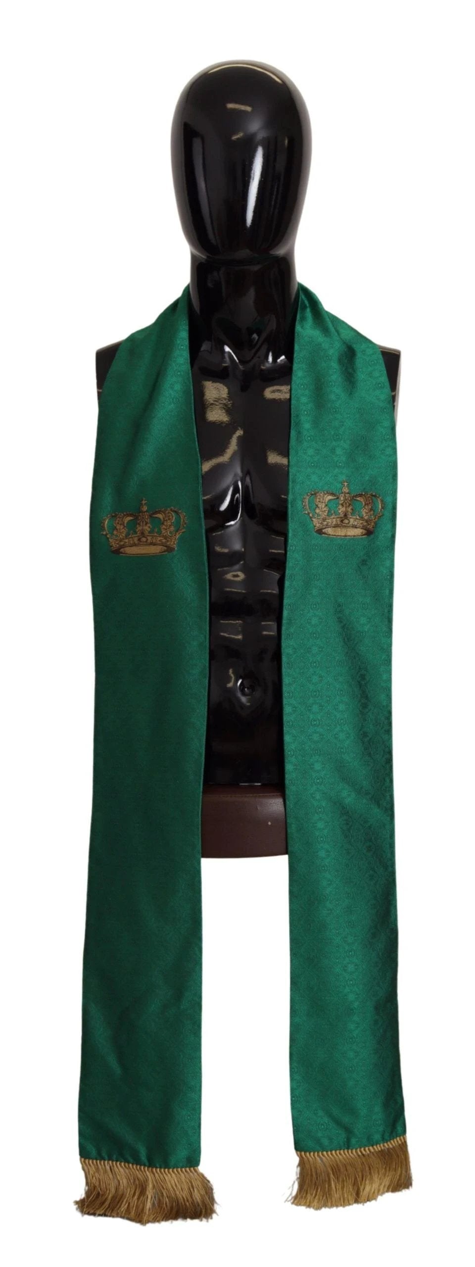 Dolce & Gabbana Green Crown Embroidered Shawl Fringe Blend Silk by Dolce & Gabbana