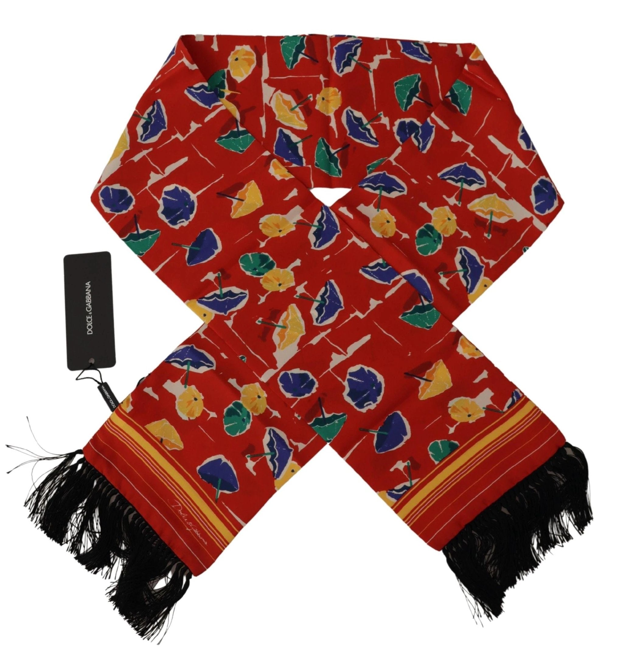 Dolce & Gabbana Multicolor DG Umbrellas Print Shawl Fringe Scarf by Dolce & Gabbana