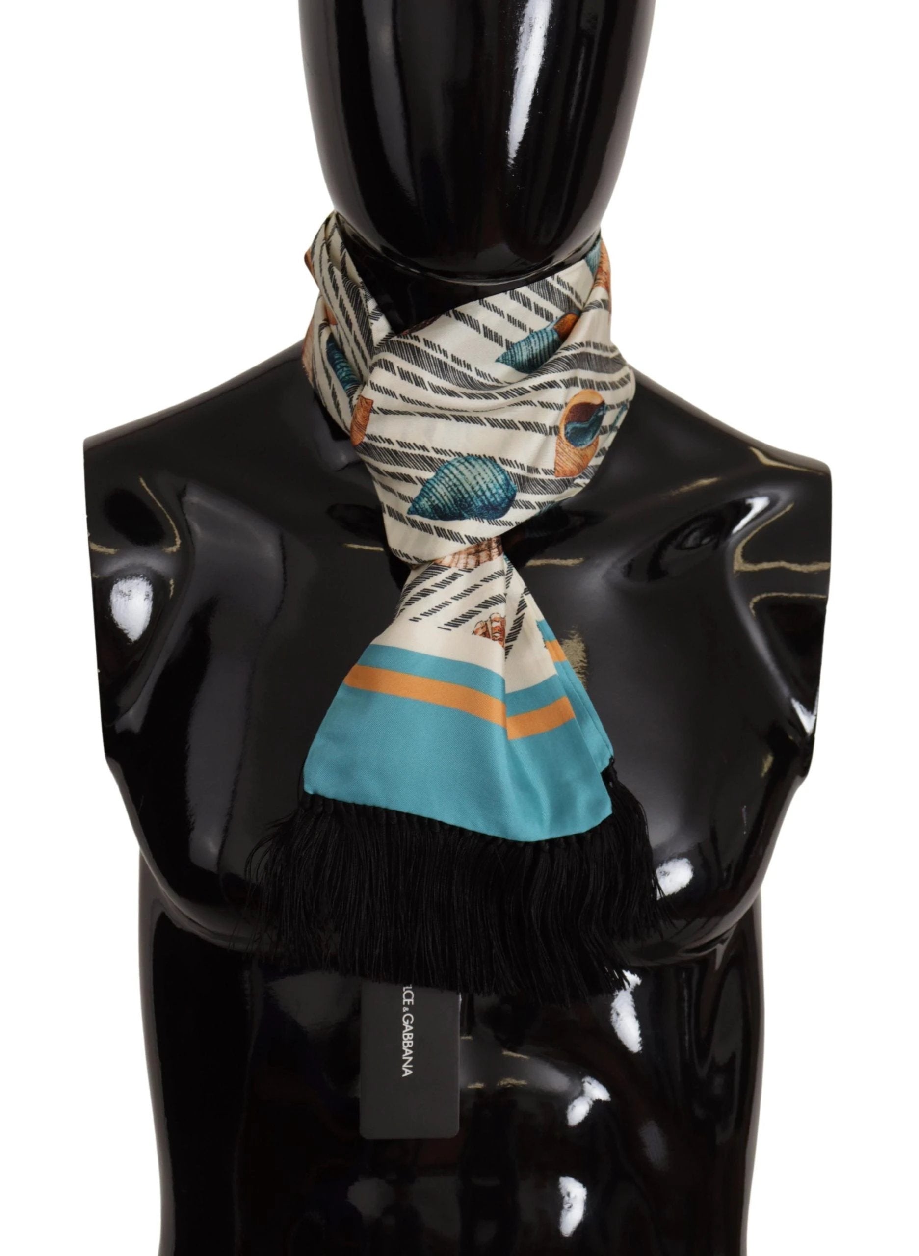 Dolce & Gabbana Multicolor Seashells DG Print Silk Shawl Fringe Scarf by Dolce & Gabbana