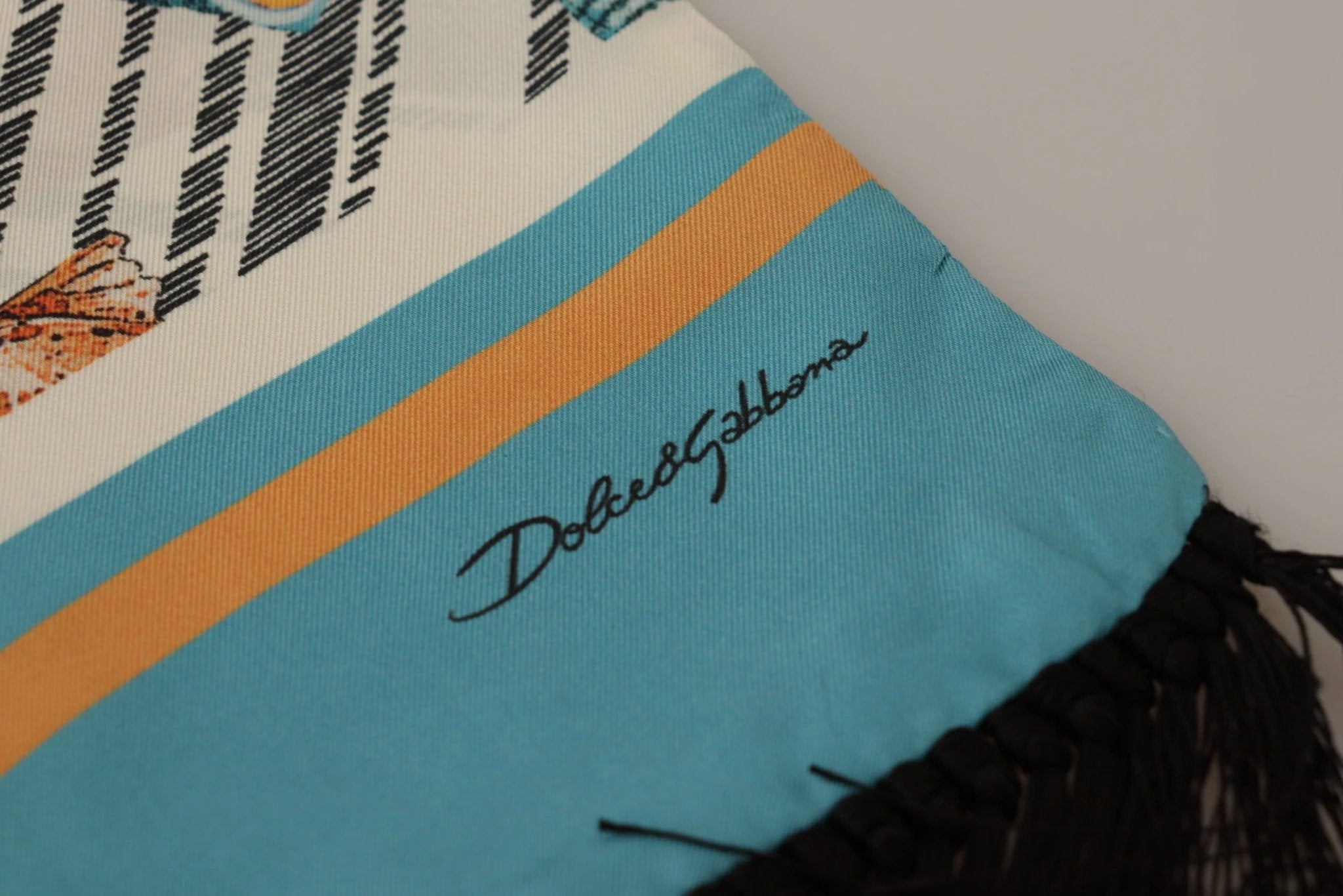 Dolce & Gabbana Multicolor Seashells DG Print Silk Shawl Fringe Scarf by Dolce & Gabbana