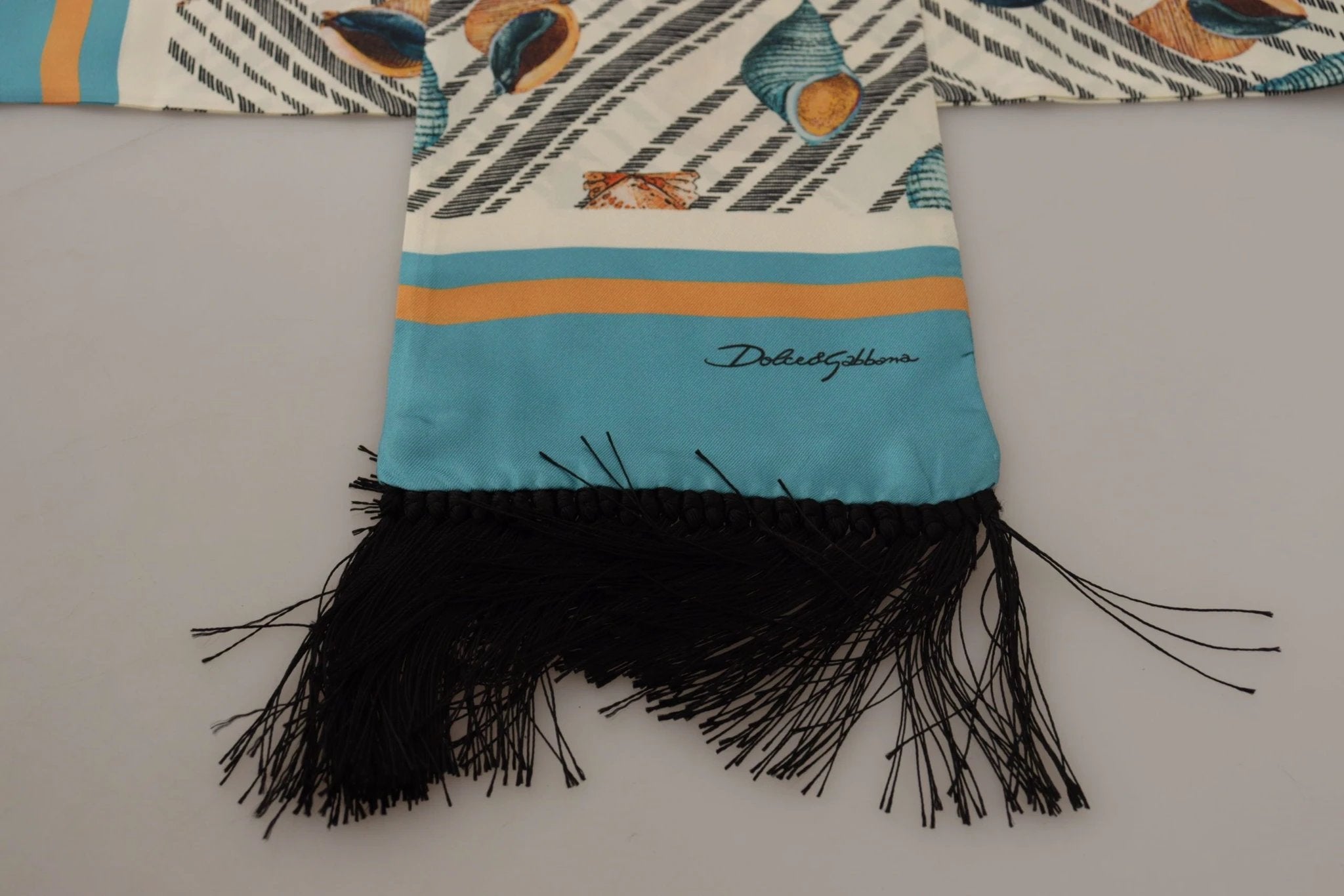 Dolce & Gabbana Multicolor Seashells DG Print Silk Shawl Fringe Scarf by Dolce & Gabbana
