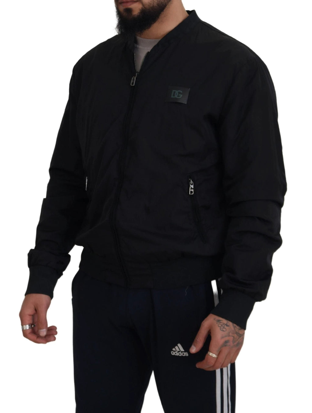 Dolce & Gabbana Black Nylon Logo Bomber Zipper Jacket by Dolce & Gabbana