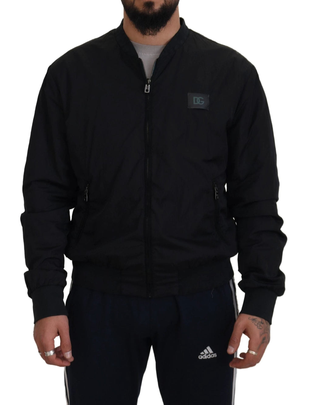 Dolce & Gabbana Black Nylon Logo Bomber Zipper Jacket by Dolce & Gabbana