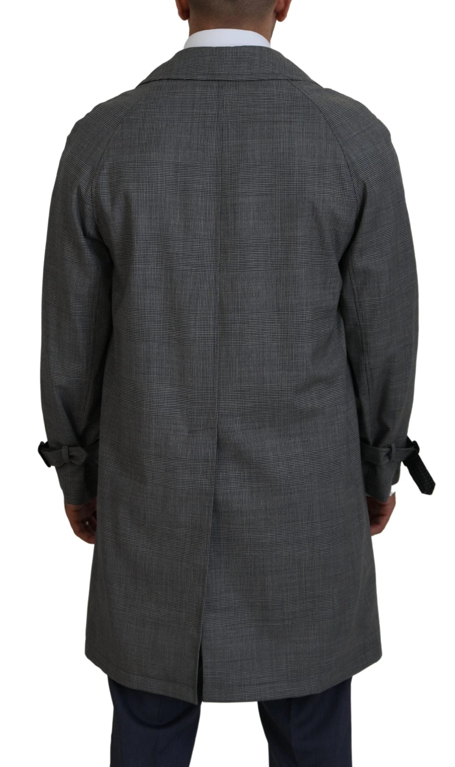 Dolce & Gabbana Gray Wool Plaid Long Trench Coat Jacket Trench Coat Jacket by Dolce & Gabbana