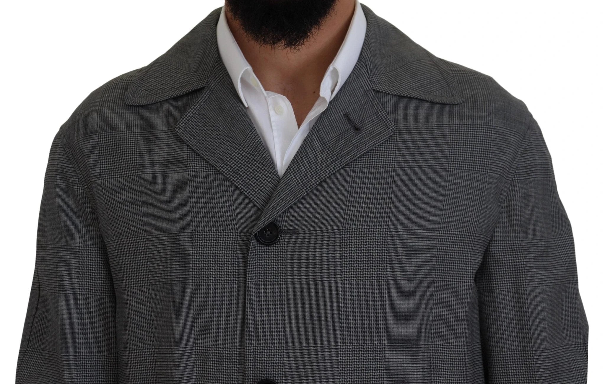 Dolce & Gabbana Gray Wool Plaid Long Trench Coat Jacket Trench Coat Jacket by Dolce & Gabbana